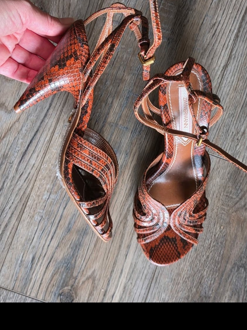 Zimmermann Brown Snake-Print Strappy Heels